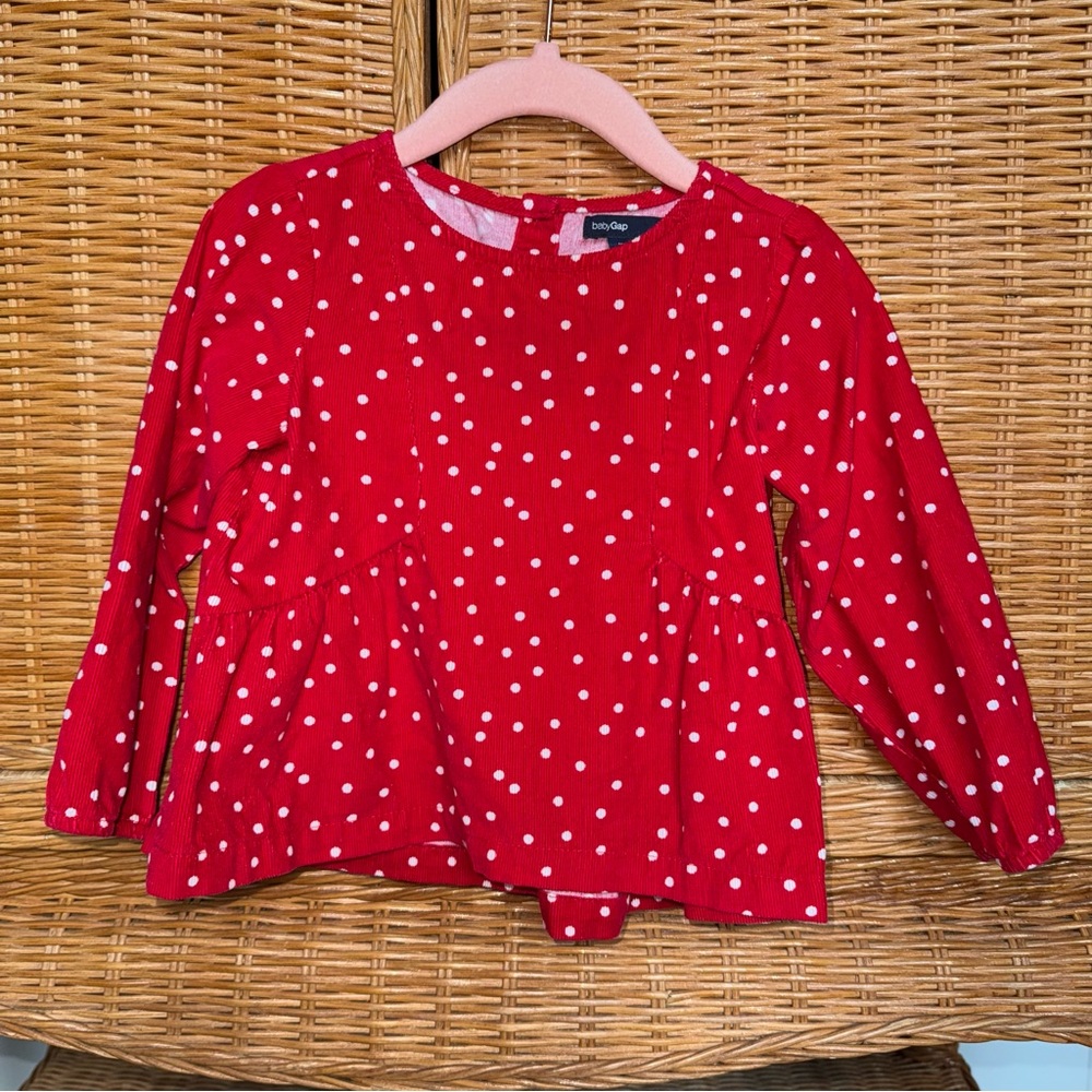 GAP Red and White Polka Dot Corduroy Long Sleeve Tee